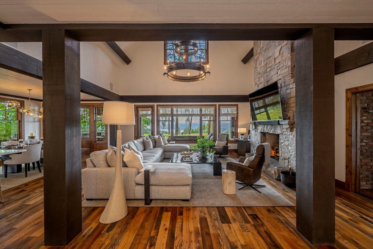 Cabin on the Lake interior designed by Paul Lauren Designs, Coeur d'Alene Lake, Idaho